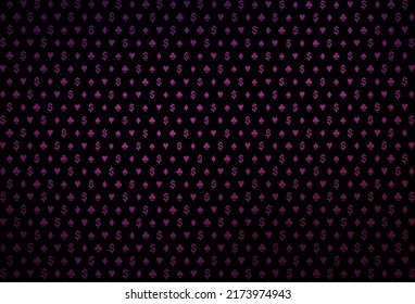 Dark pink vector template with poker symbols. Shining illustration with hearts, spades, clubs, diamonds. Pattern for ads of parties, events in Vegas.