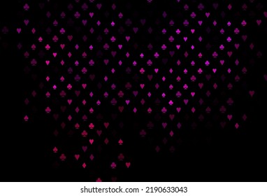 Dark pink vector template with poker symbols. Blurred decorative design of hearts, spades, clubs, diamonds. Template for business cards of casinos.