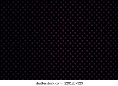 Dark pink vector template with poker symbols. Blurred decorative design of hearts, spades, clubs, diamonds. Pattern for booklets, leaflets of gambling houses.