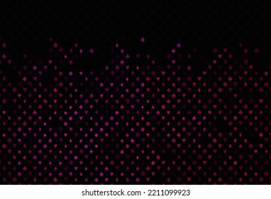 Dark pink vector template with poker symbols. Glitter abstract sketch with isolated symbols of playing cards. Smart design for your business advert of casinos.