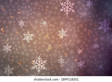Dark Pink vector texture in birthday style. Shining illustration with Christmas balls, stars. Pattern for school, grammar websites.
