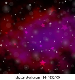 Dark Pink vector texture with circles, stars. Abstract illustration with colorful spots, stars. Texture for window blinds, curtains.