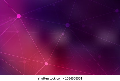 Dark Pink vector texture with disks, lines. Glitter abstract illustration with connection of triangle structure. Pattern can be used for ads, leaflets.