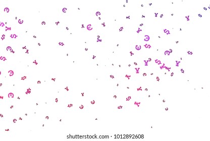 Dark Pink vector texture with financial symbols. Blurred design in with symbols of EUR, USD, JPY. Template for ads of markets, loans.