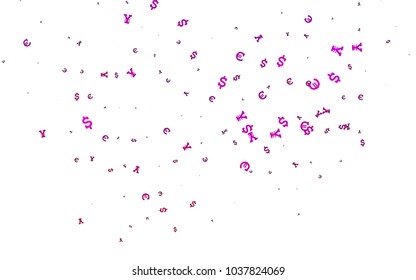 Dark Pink vector texture with financial symbols. Colored symbols of all currency on white background. The pattern can be used as ads, poster, banner for payments.