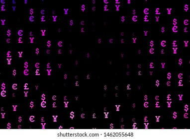 Dark Pink vector texture with financial symbols. Shining colored illustration with EUR, JPY, GBP signs. Best design for your ad, poster, banner of money.