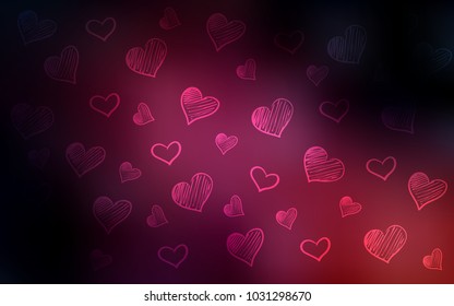 Dark Pink vector texture with lovely hearts. Beautiful colored illustration with hearts in celebration style. Beautiful design for your business advert of anniversary.
