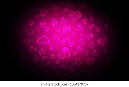 Dark Pink vector texture with lovely hearts. Blurred decorative design in doodle style with hearts. Beautiful design for your business advert of anniversary.