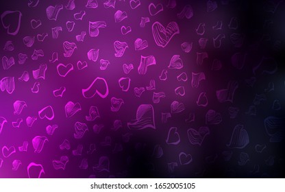 Dark Pink vector texture with lovely hearts. Blurred decorative design in doodle style with hearts. Pattern for marriage gifts, congratulations.