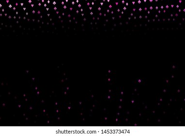 Dark Pink vector texture with playing cards. Blurred decorative design of hearts, spades, clubs, diamonds. Design for ad, poster, banner of gambling websites.