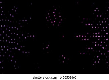 Dark Pink vector texture with playing cards. Colored illustration with hearts, spades, clubs, diamonds. Pattern for ads of parties, events in Vegas.