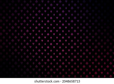 Dark pink vector texture with playing cards. Colored illustration with hearts, spades, clubs, diamonds. Pattern for booklets, leaflets of gambling houses.