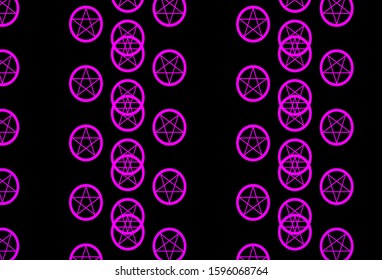 Dark Pink vector texture with religion symbols. Colorful vintage illustration with gradient alchemy shapes. Best design halloween events.
