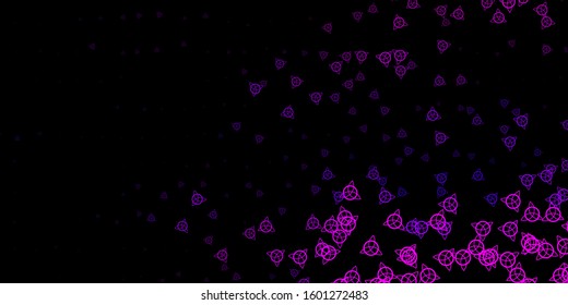 Dark Pink vector texture with religion symbols. Colorful vintage illustration with gradient alchemy shapes. Background for esoteric, mystic designs.