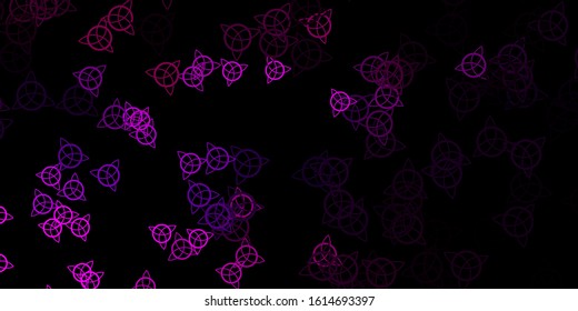 Dark Pink vector texture with religion symbols. Colorful vintage illustration with gradient alchemy shapes. Simple design for occult depiction.