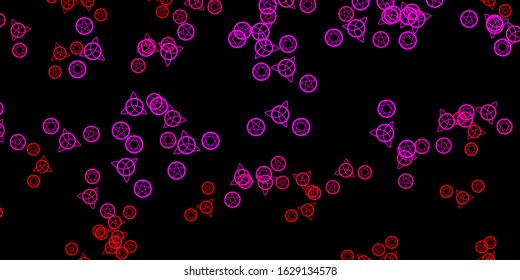 Dark Pink vector texture with religion symbols. Retro design in abstract style with witchcraft forms. Background for esoteric, mystic designs.