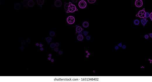 Textura vectorial rosa oscuro con símbolos religiosos. Ilustración vintage colorida con formas de alquimia degradado. Diseño sencillo para la representación oculta.