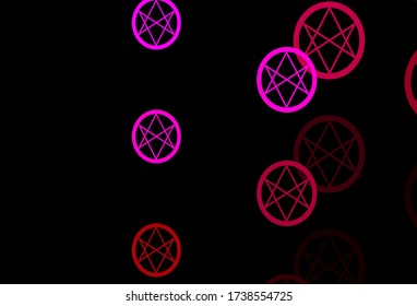 Dark Pink vector texture with religion symbols. Colorful mystic symbols with a gradient in ancient style. Design for magic, spiritual events.