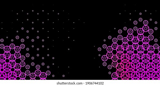 Dark Pink vector texture with religion symbols. Illustration with magical signs of spiritual power. Background for esoteric, mystic designs.