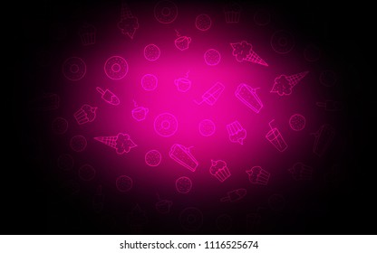 Dark Pink vector texture with sweets, candies. Decorative shining illustration with sweets on abstract template. Doodle design for your business advert of cafes.