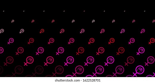 Dark Pink vector texture with women's rights symbols. Illustration with signs of women's strength and power. Design for International Women’s Day.