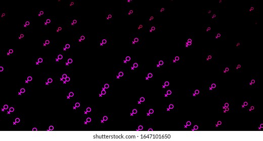 Dark Pink vector texture with women's rights symbols. Colorful feminism symbols with a gradient in modern style. Simple design for your web site.