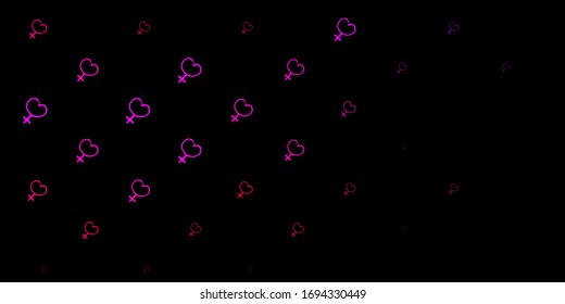 Dark Pink vector texture with women's rights symbols. Colorful feminism symbols with a gradient in modern style. Design for International Women’s Day.