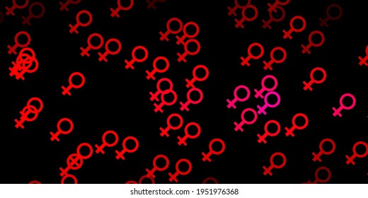 Dark Pink vector texture with women's rights symbols. Colorful illustration with gradient feminism shapes. Design for International Women’s Day.