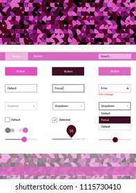 Dark Pink vector ui kit with dots. Simple Material Design Kit with colorful dots in header. This sample is for your landing page.