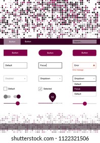 Dark Pink vector ui kit with dots. Simple Material Design Kit with colorful dots in header. Modern template for your landing page.