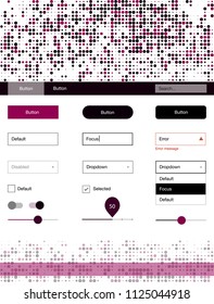 Dark Pink vector ui kit with dots. Simple Material Design Kit with colorful dots in header. This template you can use for websites.