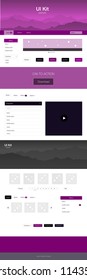 Dark Pink vector ui kit with landscape. Web ui kit with abstract gradient hills in its header. Template for landing pages of leisure.