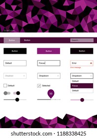 Dark Pink vector ui kit in polygonal style. Colorful ui/ux kit with header consisted of triangles. This sample is for your landing page.