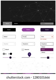 Dark Pink vector ui kit in polygonal style with circles. Colorful ui/ux kit with triangles, circles in header. Simple colorful design for websites.