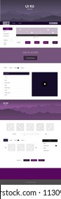 Dark Pink vector ui ux kit with hills and rocks. Beautiful ui ux kit with colorful mountains in its header. Simple colorful design for tourist websites.