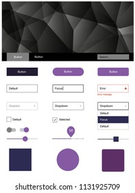 Dark Pink vector ui ux kit in triangular style. Colorful Style guide with triangles on abstract background. Beautiful layout for websites, landing pages.