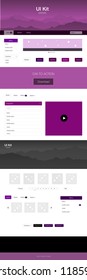Dark Pink vector ui ux kit with hills and rocks. Simple Material Design Kit with colorful mountains in header. Simple colorful design for tourist websites.
