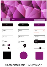 Dark Pink vector ui ux kit in triangular style. Modern Style guide in polygonal style with triangles. This template you can use for landing pages.