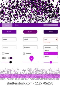 Dark Pink vector web ui kit with spheres. Simple Material Design Kit with colorful dots in header. This template you can use for landing pages.