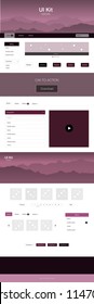 Dark Pink vector web ui kit with mountains. Simple Material Design Kit with colorful mountains in header. Beautiful layout for websites, landing pages.
