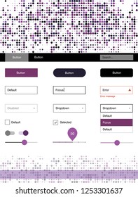 Dark Pink vector web ui kit with spheres. Colorful ui/ux kit with header consisted of spheres. Simple colorful design for websites.