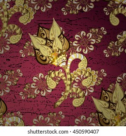 Dark pink vintage gradient background illustration with golden and white elements. Vector illustration.