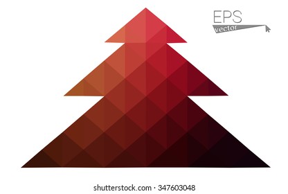 Dark pink, yellow low poly style christmas tree vector illustration consisting of triangles. Abstract triangular poly origami or crystal design of New Years celebration. Isolated on white background