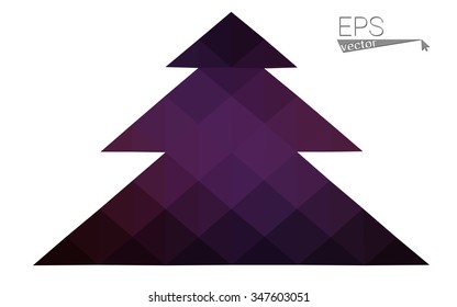 Dark pink, yellow low poly style christmas tree vector illustration consisting of triangles. Abstract triangular poly origami or crystal design of New Years celebration. Isolated on white background