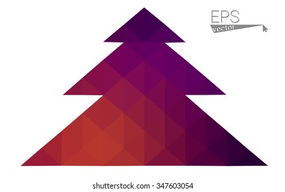 Dark pink, yellow low poly style christmas tree vector illustration consisting of triangles. Abstract triangular poly origami or crystal design of New Years celebration. Isolated on white background