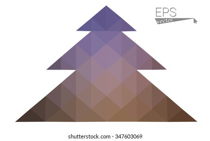 Dark pink, yellow low poly style christmas tree vector illustration consisting of triangles. Abstract triangular poly origami or crystal design of New Years celebration. Isolated on white background