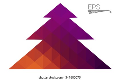 Dark pink, yellow low poly style christmas tree vector illustration consisting of triangles. Abstract triangular poly origami or crystal design of New Years celebration. Isolated on white background