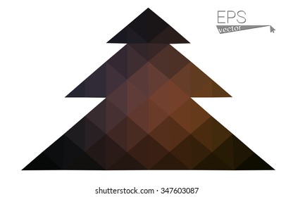 Dark pink, yellow low poly style christmas tree vector illustration consisting of triangles. Abstract triangular poly origami or crystal design of New Years celebration. Isolated on white background