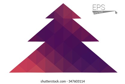 Dark pink, yellow low poly style christmas tree vector illustration consisting of triangles. Abstract triangular poly origami or crystal design of New Years celebration. Isolated on white background