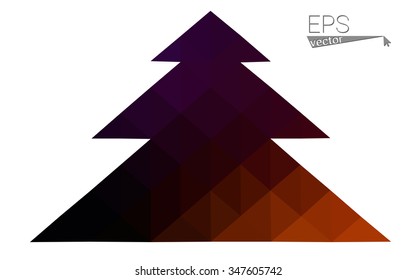 Dark pink, yellow low poly style christmas tree vector illustration consisting of triangles. Abstract triangular poly origami or crystal design of New Years celebration. Isolated on white background